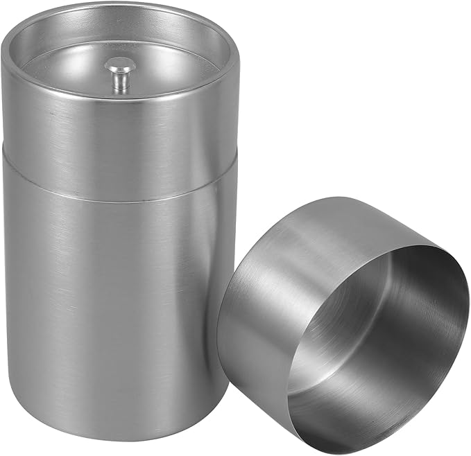 MAGICLULU Stainless Steel Tea Canister with Double Lid, Airtight Storage Container for Loose Tea, Herbs, Spices, Tea Bag Organizer for Home, Office, Kitchen, 5.51 X 3.14 Inches, Silver