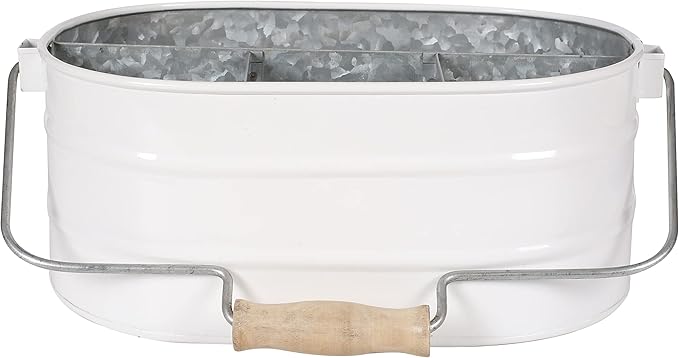Galvanized Metal Caddy with 4 Compartments, Rustic Farmhouse Kitchen Indoor Outdoor Picnic Utensil Holder, Multipurpose Storage Bin, Metal Garden Planters - 12 Inch - White