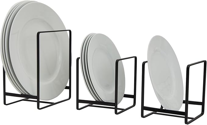 Juvale 3 Piece Plate Organizer for Kitchen Cabinet, Shelf, 2 Sizes for Pots, Pans, Cutting Boards (Black)