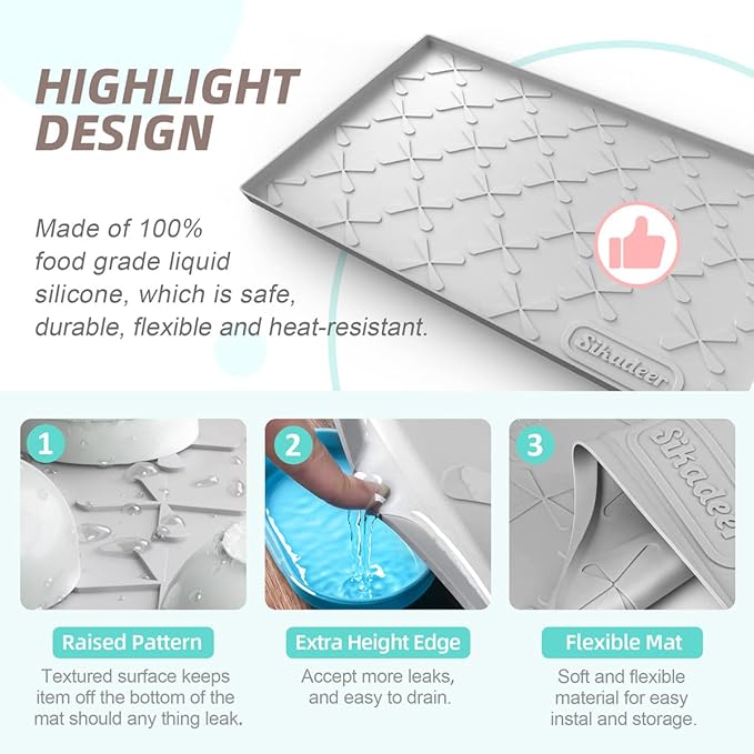 SIKADEER 40" x 22" Under Sink Mat Waterproof, Silicone Mat Kitchen Drawer Shelf and Cabinet Liner, Sink Protector for Kitchen Organizers and Storage, Boot Tray Pet Food Mats