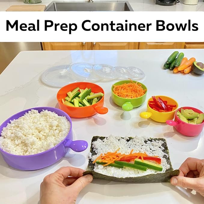 Evelots Microwave, Freezer Safe Bowls - 10 Piece Set - With Vented Lids and Handles - Soup Bowls, Ramen, Cookware, Food Container Microwave Safe - BPA Free Plastic
