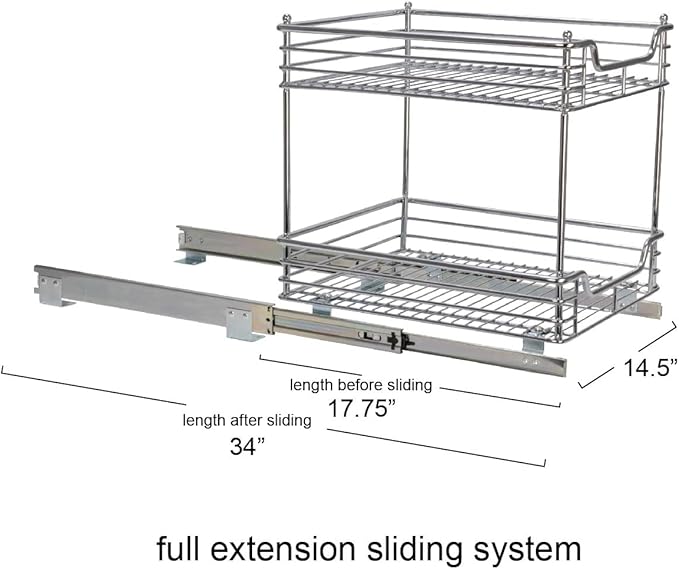 Household Essentials Glidez Multipurpose Chrome-Plated Steel Pull-Out/Slide-Out Storage Organizer for Under Cabinet Use - 2-Tier Design - Fits Standard Size Cabinet or Shelf, Chrome