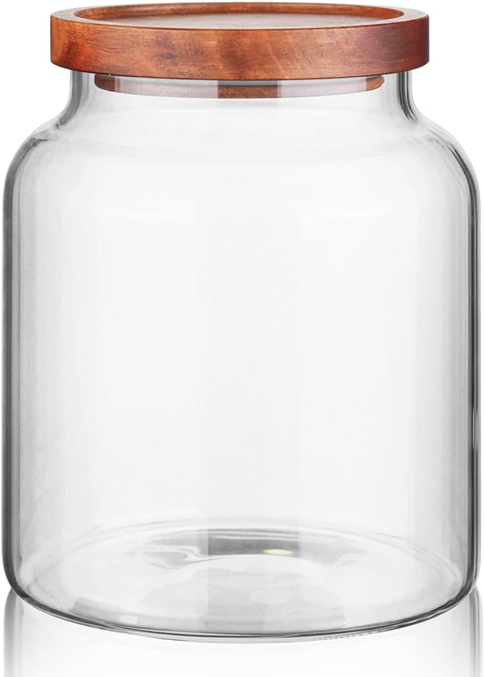 Labina Glass Storage Container Airtight Food Jars Kitchen Canister with Wood Lids, 60 Oz Wide Mouth Pantry Organization Glass Jar for Flour, Sugar, Cookie, Spagetti, Nuts and Candy