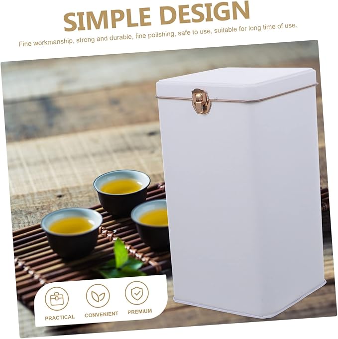 Metal Tea Canister with Airtight Lids Candy Jar Kitchen Storage Jar Tea Tin Tins Tea Storage Jar Jars with Lid Food Storage Tin Container White Tea Box Loose Tea Tinplate