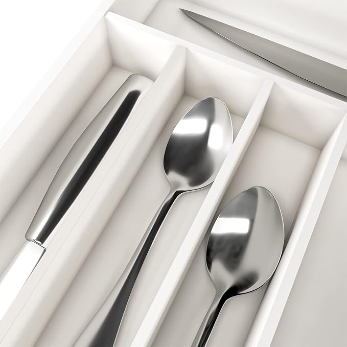 Utopia Kitchen Silverware Organizer, Bamboo Utensil Drawer Organizer for Cutlery, Utensils & Flatware (5 Compartment, White) Pack of 1