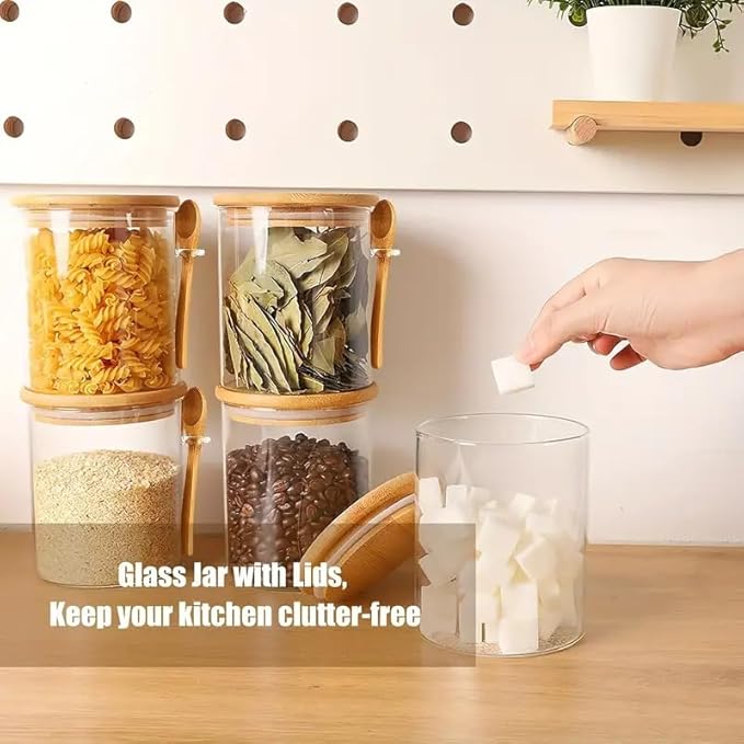 4-Pack 17oz Glass Jars for Overnight Oats, Chia Pudding & Meal Prep – Airtight Containers with Bamboo Lids & Spoon, Includes Labels