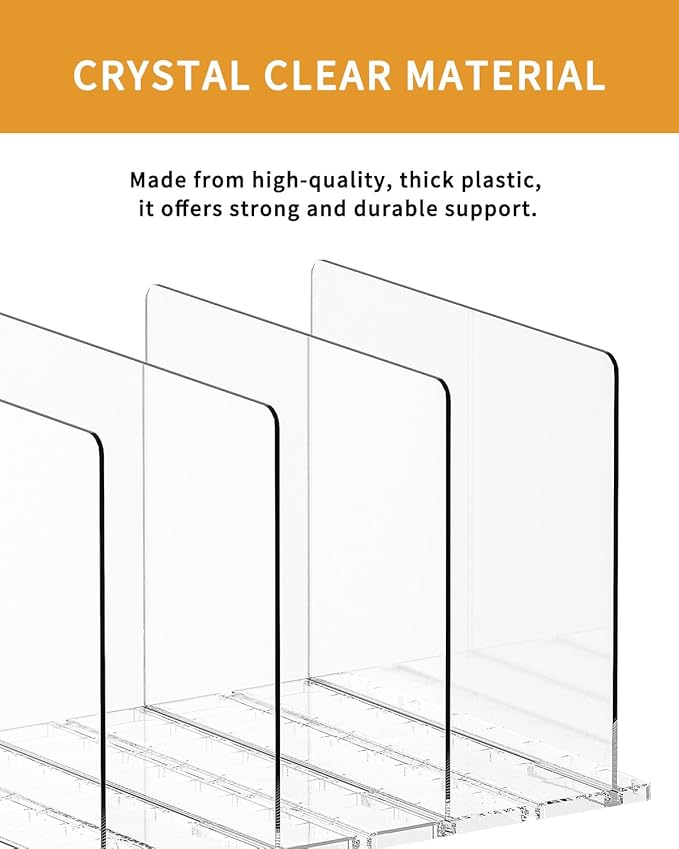 2 Pack Adjustable Clear Shelf Dividers for Closet, Acrylic Purse Organizer for Closet, Handbag Storage Organizer Bookshelf Separator Dividers in Bedroom, Office
