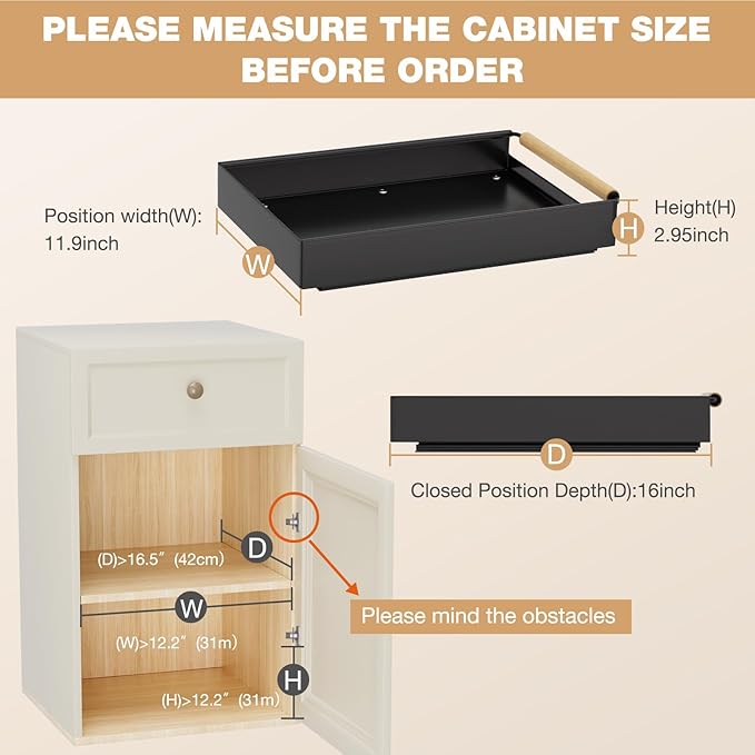 Pull out Cabinet Organizer, 16" Deep Pull Out Drawer for Kitchen Cabinets Adhesive with Nano Film, Slide out Cabinet Organizer Shelf for Pantry Bathroom Organization Black