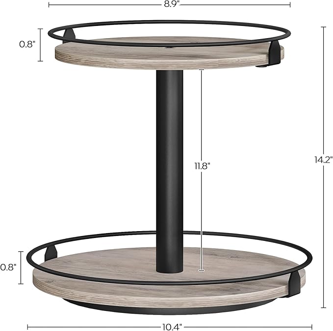 Lazy Susan, 2-Tier Rotating Spice Rack, Lazy Susan Organizer for Table Top, Turntable Spice Holder for Kitchen Countertop, Cabinet, Compact and Versatile, Greige and Black SR12BG