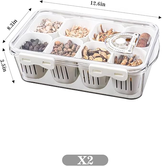 MineSign 2Pack Stackable Snackle Box Divided Food Serving Tray with Lids Clear Storage Containers with Dividers for Fridge Pantry Freezer Portable Snack Box for Candy Nuts Spice