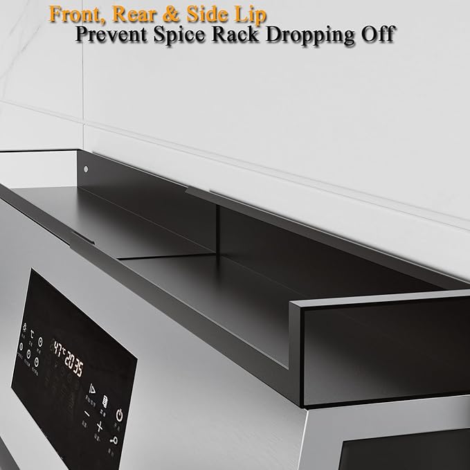 Magnetic Shelf for Stove Top, Adjustable 15"-30" Stove Top Shelf Kitchen Magnetic Spice Rack Organizer Storage Metallic Black