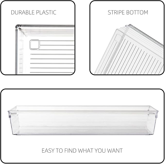 Backerysupply Clear Plastic Drawer Organizer Tray for Vanity Cabinet (6"×6"×2",Set of 8),Storage Tray for Makeup, Kitchen Utensils, Jewelries, and Gadgets…