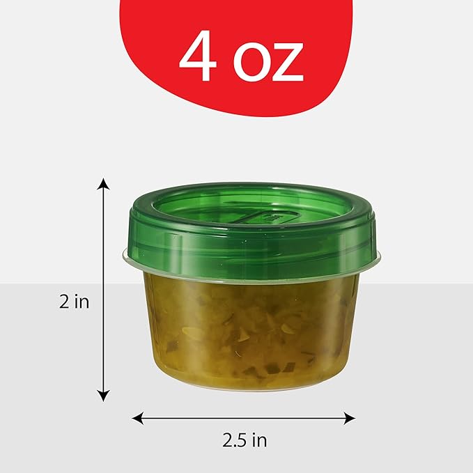 PLASTICPRO 6 Pack Twist Cap Food Storage Containers with Green Screw on Lid- 4 oz Reusable Meal Prep Containers - Small Freezer Containers Microwave Safe Green Plastic Food Storage