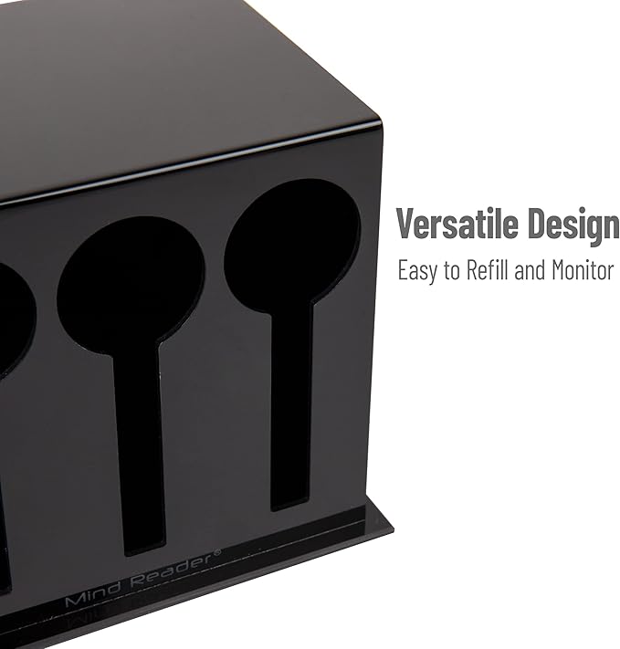 Mind Reader Utensil Dispenser, Silverware Organizer, Plastic Fork and Spoon DIspenser, Kitchen, 7" L x 5.75" W x 6" H, Black