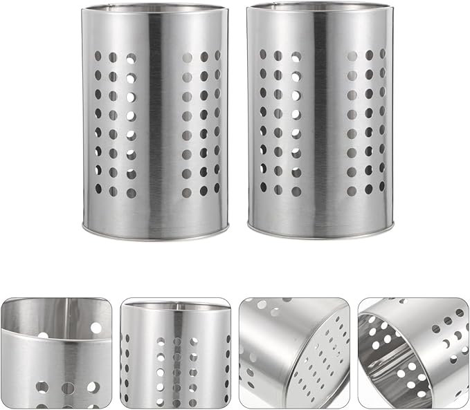 DOITOOL 2PCS Stainless Steel Kitchen Utensil Holders for Countertop Spoon Holder Silverware , Chopsticks Holder Spoon and Fork Holder for Restaurant (12 X 12 X 18CM)