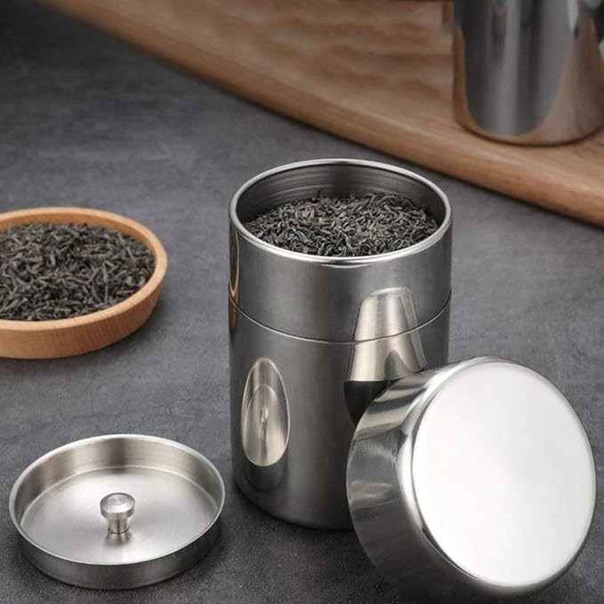 BORDSTRACT Stainless Steel Canister with Airtight Double Seal Lids, Tea & Coffee Container (550ML)