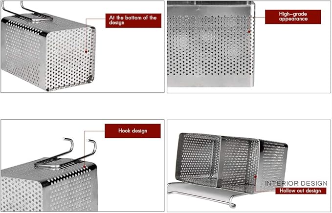 Kitchen Utensil Storage Holder, Stainless Steel Utensil Container Hanging Mesh Utensil Drying Rack Fork Chopsticks Storage Organizer Tableware Dinner Service Holder Cutlery Rack (Single Grid)