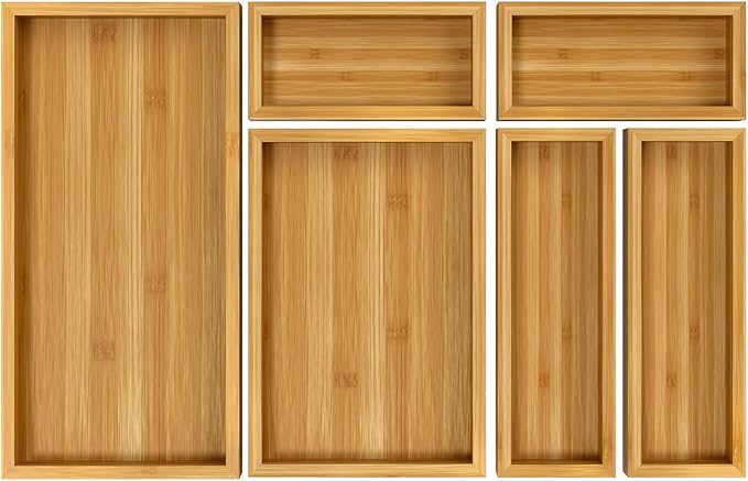 MaxGear Bamboo Kitchen Drawer Organizer, 18x12x2 Inches with 6 Adjustable Compartments, Utensils Cutlery and Flatware Storage for Silverware and Kitchen Accessories
