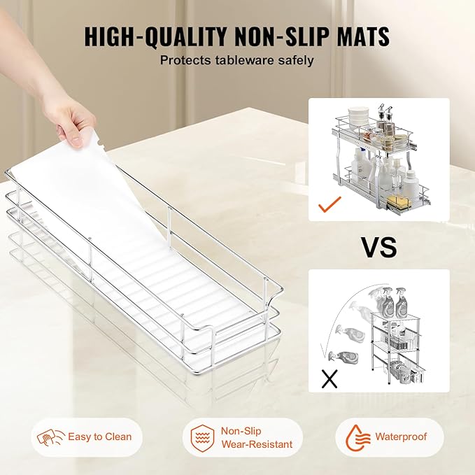 VEVOR 8.5"W x 21"D Pull Out Cabinet Organizer, Heavy Duty Slide Out Pantry Shelves, Chrome-Plated Steel Roll Out Drawers, Sliding Drawer Storage for Home, Inside Kitchen Cabinet, Bathroom, Under Sink