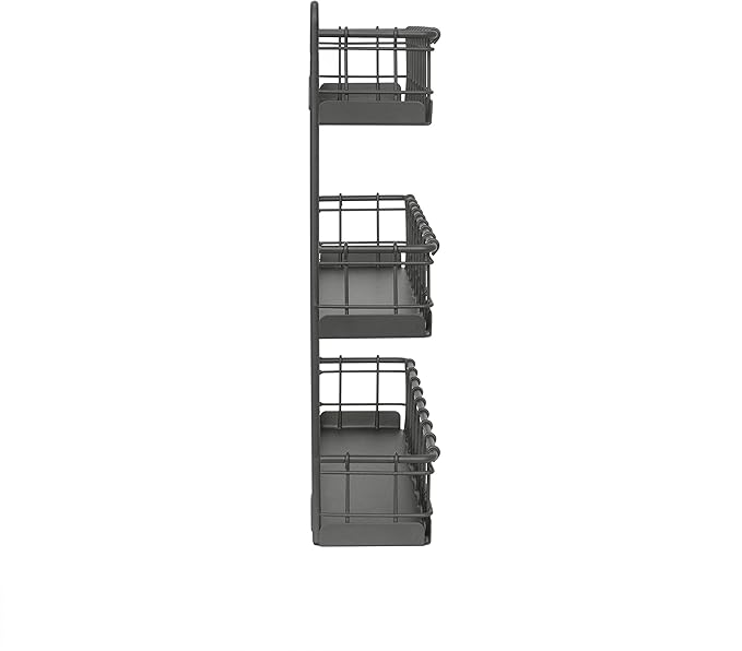 Spectrum Diversified Storage for Kitchen, Pantry, Cabinet, Industrial Gray Vintage Wall-Mount 3-Tier Spice Rack, Large