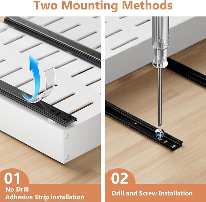 1 Pack Pull out Cabinet Organizer, Width (11"-19") Depth (16"-22"), with 3 Rails Adjustable Slide, Expandable Pullout Drawers for Cabinets, No Drill Adhesive Kitchen Drawers for Shelves