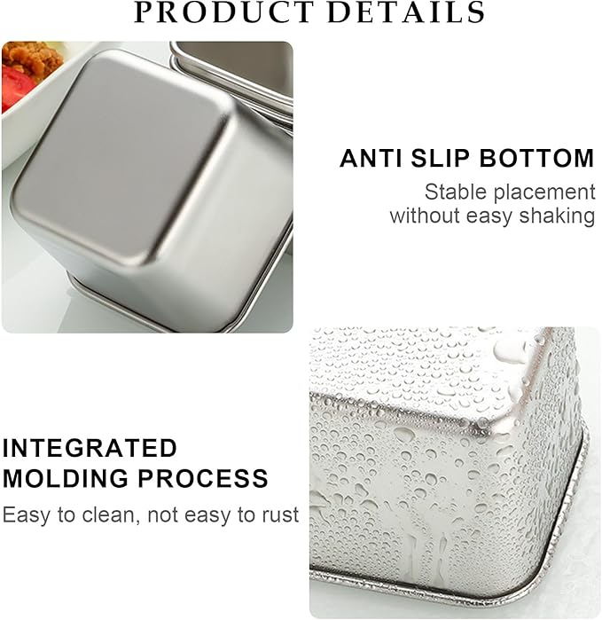 Small Condiment Containers To Go, 5 Pcs Square Spice Jar Kits with Lids, Individual Portion Cups, Leakproof Reusable Ideal for All Hot and Cold Sauces, Lunch Box, Work Trip
