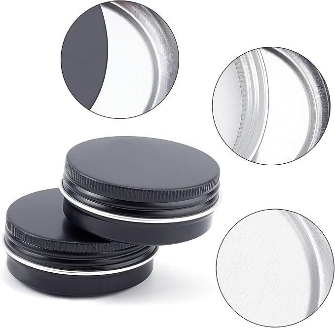 BENECREAT 30 Pack 1 OZ Tin Cans Screw Top Round Aluminum Cans Screw Containers Tins with Lids- Great for Store Spices, Candies, Tea or Gift Giving (Black)