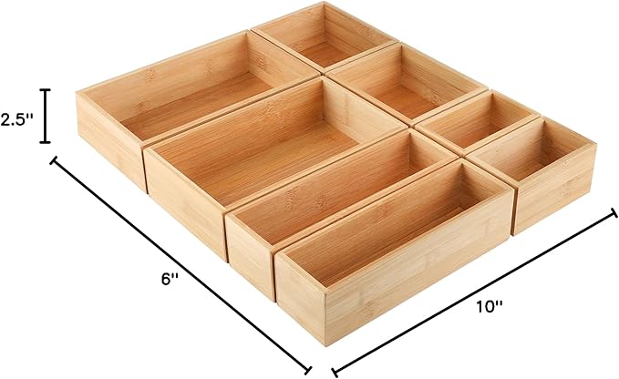 Kootek 8 Pcs Bamboo Drawer Organizer Utensil Tray Kitchen Storage Box 4-Size Versatile Dividers Cutlery Holders Bins Containers for Flatware Kitchen Utensils