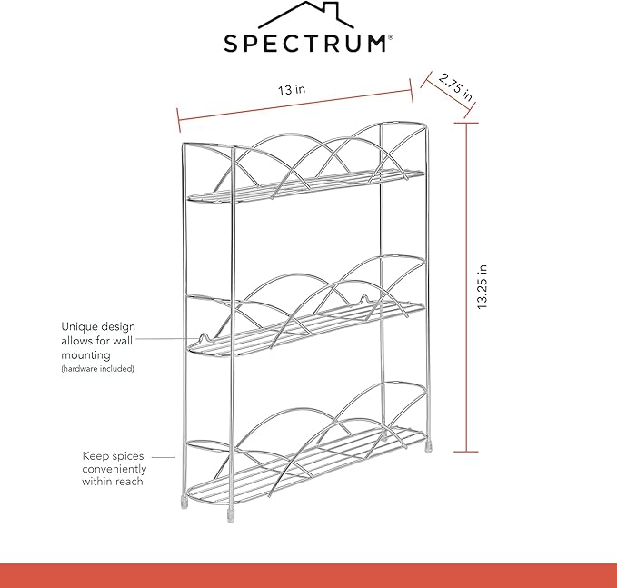 Spectrum Diversified Countertop 3-Tier Spice Rack, Chrome