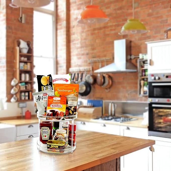 Amolliar 2 Tier 9 Inch Lazy Susan Turntable Organizer for Cabinet,Spice Rack Food Storage Container for Kitchen, Pantry, Fridge, Countertop, Vanity, Bathroom, Spinner Organizer for Spices, Condiments