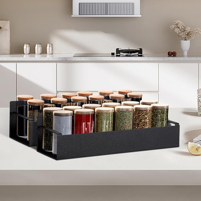 Homaxy Magnetic Spice Rack for Refrigerator,Fridge Organizer for Kitchen Organization and Storage, 4 Pack (Black) Metal Shelf with 8 Moveable Hooks