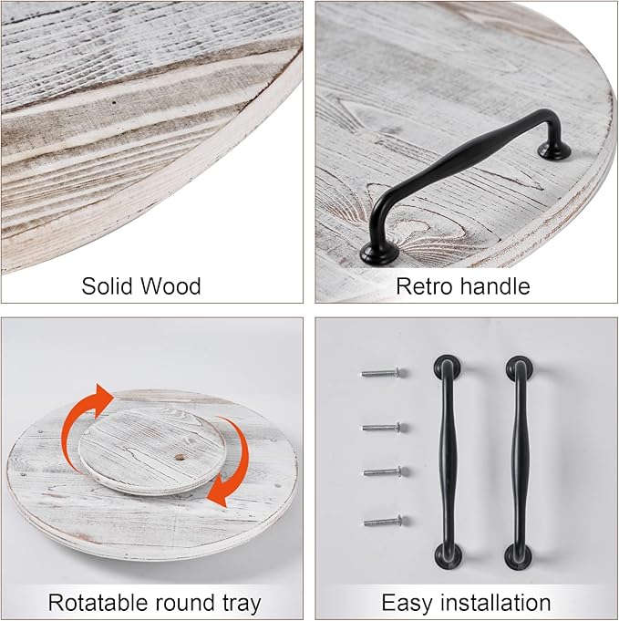 Wooden Lazy Susan for Table Turntable Organizer 18 Inch Large Lazy Susan Whitewashed Wood Serving Tray for Pantry Cabinet Countertop Round Spins Balanced Pine Spice Rack for Kitchen Essentials Storage