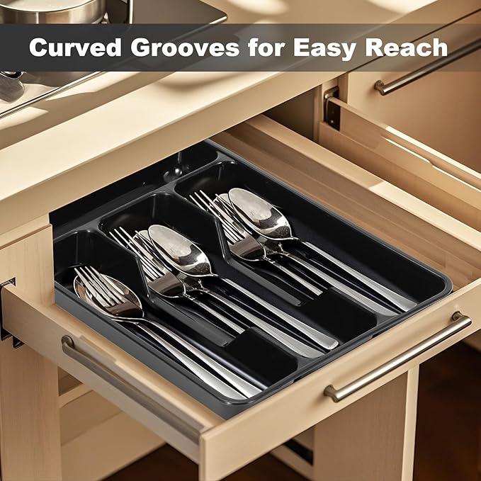 Silverware Drawer Organizer Tray,Mini Classic Organizer for Kitchen Drawers, Utensil Tray and Cutlery Silverware Holder Plastic Drawer Dividers with 4 Slots Multipurpose for Forks, Knives