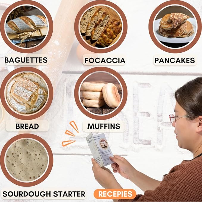50oz Sourdough Starter Jar Glass with Recipes, Sourdough Starter Kit, Large Capacity Wide Mouth Glass Jar with lid, Sourdough Bread Baking Supplies