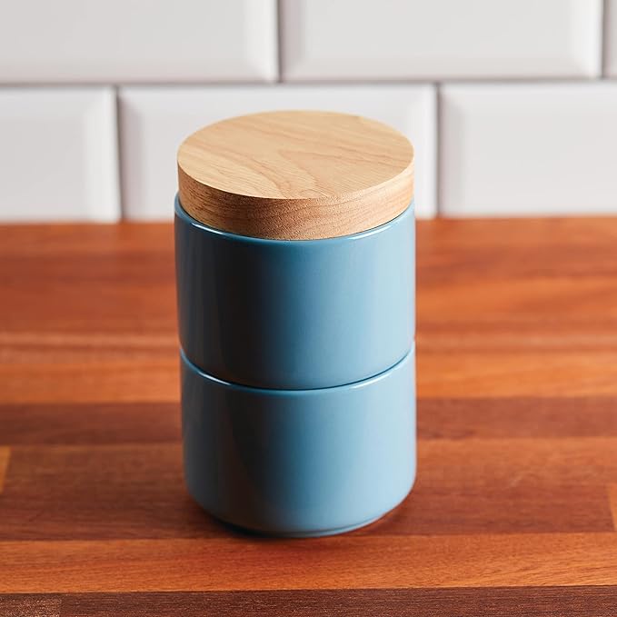 Rachael Ray Ceramics Stacking Spice/Seasoning Box Set with Lid, 2 Piece, Agave Blue