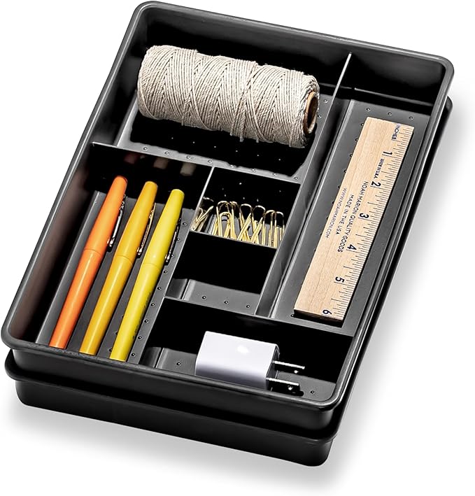 Madesmart Set of 2 Plastic 6-Compartment Drawer Organizer Gadget Trays, Multipurpose Storage Bins for Drawers, Granite , 10.75 x 7.5 x 2.6 inches
