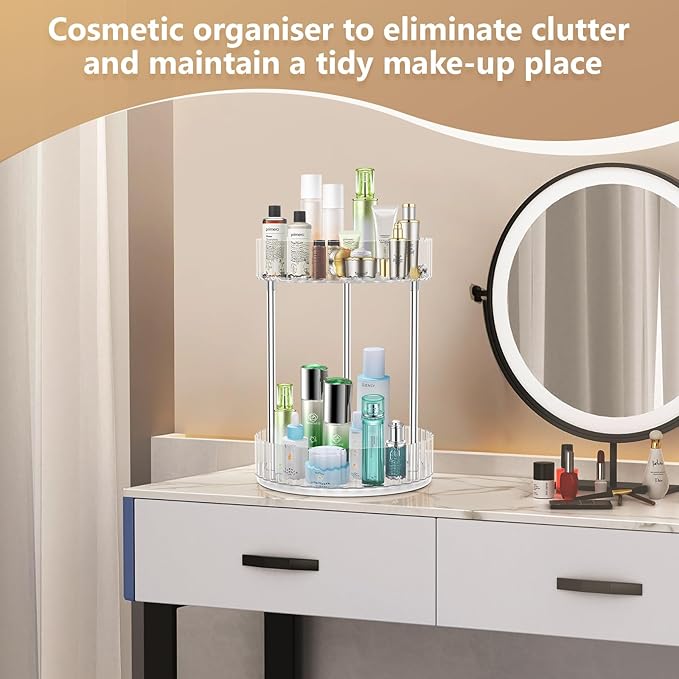 Lazy Susan Turntable Organizer-360° Rotating Double Layer Storage Rack,Non-slip Base Design, Suitable for Kitchen Countertops, Bathrooms, Dressing Tables (8.5 Inch Diameter)