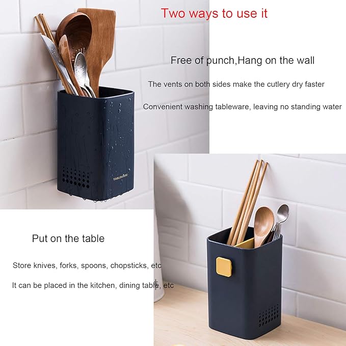 Kitchen Utensil Holder for Countertop,Multifunctional Draining Chopstick Cage,Double Ventilation Holes,Wall Mounted or Standing Cutlery Storage Organizer Caddy,Tableware Spoon Forks Storage Box