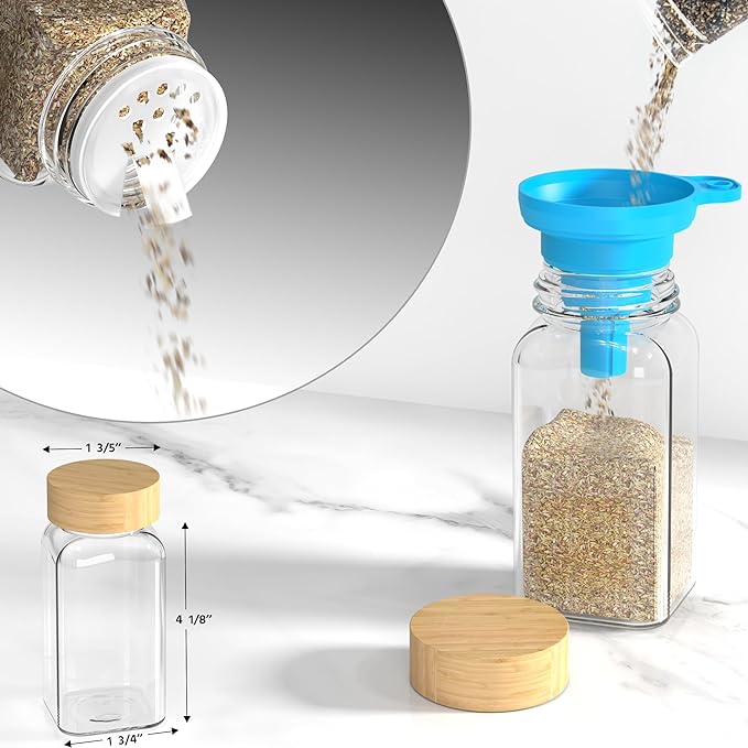 24 Glass Spice Jars with Label, Spice Jar Set with Bamboo Lids 4oz Seasoning Containers Shakers & Spice Labels, Empty Spice Bottles, Kitchen Organization Storage for Cabinet Drawer Decor Essentials