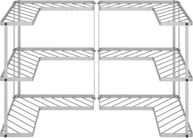Buzowruil Kitchen L-Shaped Spice Storage Rack Triangle Corner Three-Layer Cabinet Spice Rack,2 Pack (Silver)