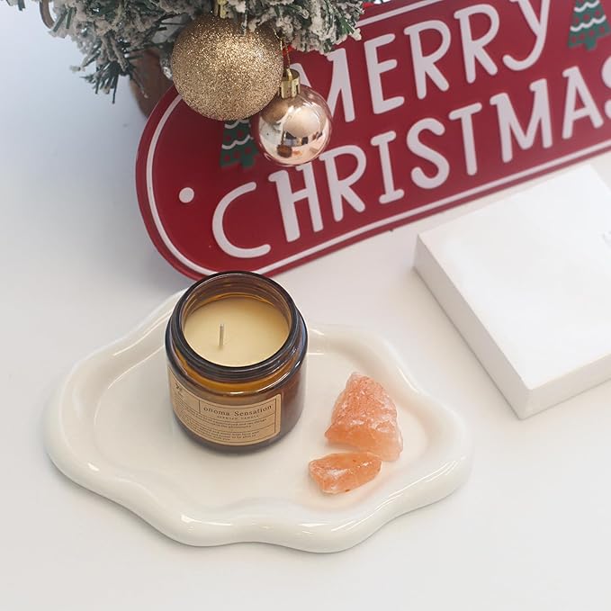 Ceramic Jewelry Tray Trinket Dish, Decorative Cloud Vanity Key Tray for Women, Ring Holder Dish, Cute Jewelry Plate Bowl Room Decor Aesthetic, White, Large