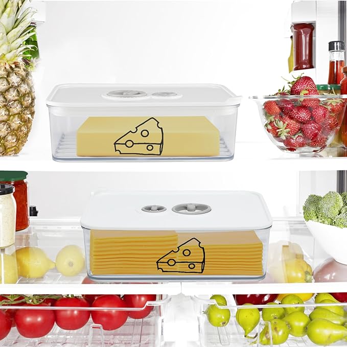 2 Pcs Cheese Container for Refrigerator,Cream Cheeses Storage Box,Cheese Keeper with Airtight Lid and Time Recording,BPA-Free Kitchen Storage Organizer Sliced,Grated,Cheddar Cheeses Saver