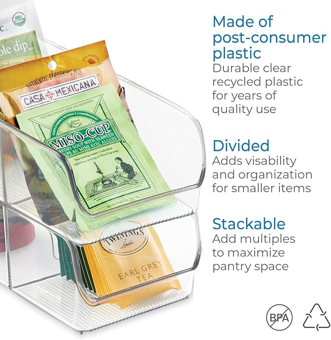 iDesign Linus Spice Packet Organizer Bin for Kitchen Pantry, Cabinet, Countertops - Clear Large