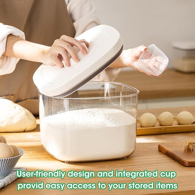 TBMax Flour Storage Container -10 Lbs / 5.28 Qt Rice Container with Pop Up Lid & Measuring Scoop for Flour, Cereal, Dry Food Storage and Kitchen Pantry Organization
