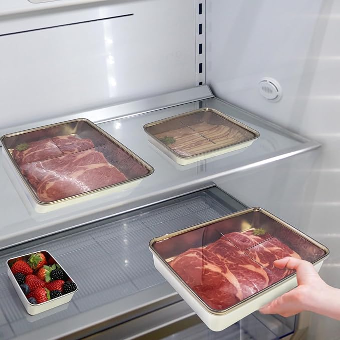 stainless steel containers with lids stainless steel food containers refrigerator organizers and storage:3 PCS deli meat container for fridge,bacon storage container for fridge