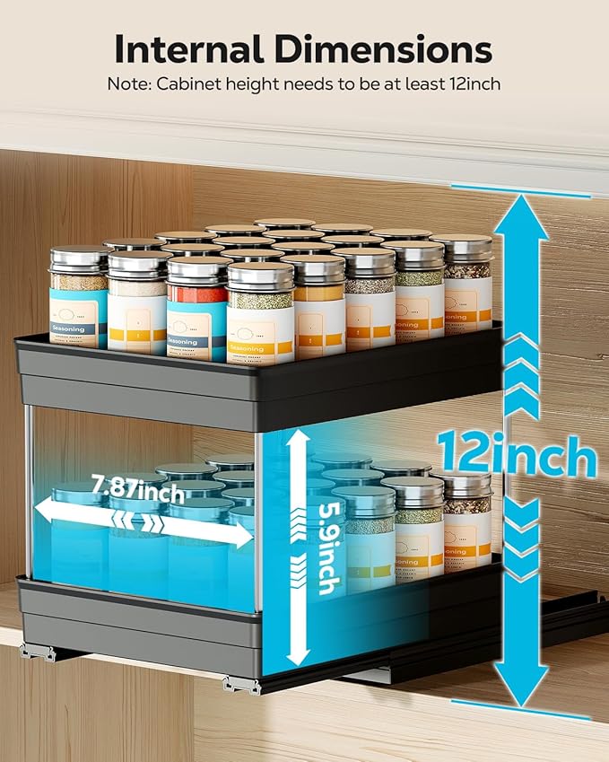 Nieifi Vertical Spice Rack Pull Out-Spice Racks for Inside Cabinets-8-1/4 inch Wide-Suitable for Cabinets Larger Than 12 inches High-Seasoning Kitchen Organizer-8.26" W x 10.6"D x 8.7"H-2 Pack-2 Tier