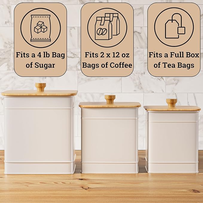 Kitchen Canisters for Countertop Set of 3 with Customizable Chalkboard Labels & Marker Pen - Big Iron Kitchen Canisters with Airtight Lids - White Canister Set - Flour and Sugar Containers Farmhouse