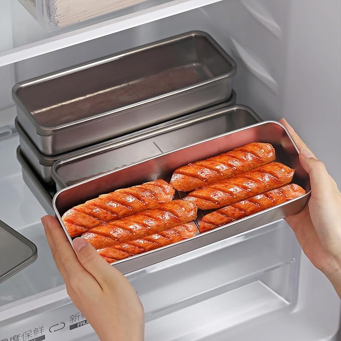 Bacon storage container for fridge,304 Stainless Steel Airtight Deli meat container/Kitchen Meat Saver Storage Container (2 Pack M)