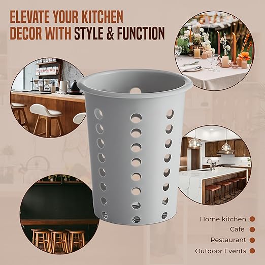 OCS Parts Perforated Utensil Drying Cups | Gray | Set of 3 | Plastic Flatware Holder Cylinders for Kitchen Counter Organization