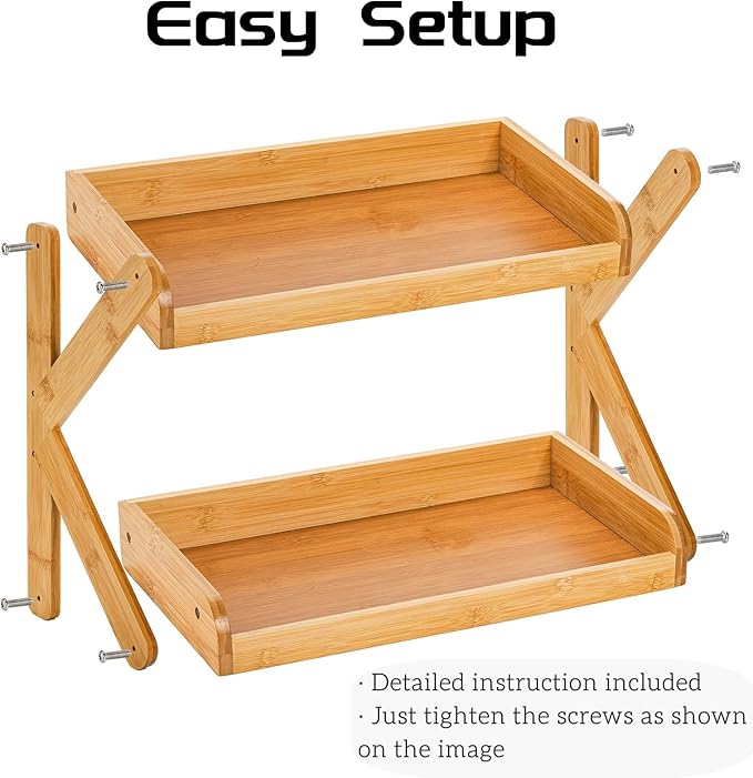 AVLA 2-Tier Coffee Station Organizer, Bamboo Kitchen Counter Shelf, Countertop Spice Condiment Rack Syrup Storage Holder, Tea Station Stand for Coffee Bar Accessories, Office, Home, Desktop